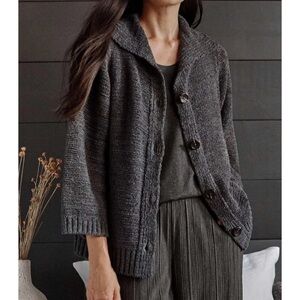 J.Jill • Pure Jill Button Front Cardi • Dark Charcoal Heather • Size MP